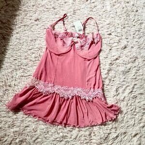 Pink Dainty Delicate Babydoll Chemise Mesh Sheer Lingerie Womens 1X Coquette